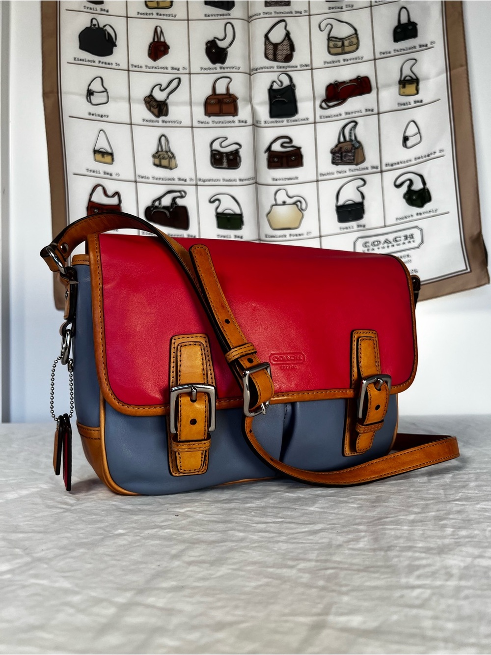 Coach Vintage 2013 Park Colorblock Leather Crossbody Flap Bag Red Blue F23383